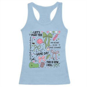Lets Par-tee Coquette Golf Bows Racerback Tank Top Pink and Green Gear Girls Game Day Golfing Tradition TS02 Light Blue Print Your Wear
