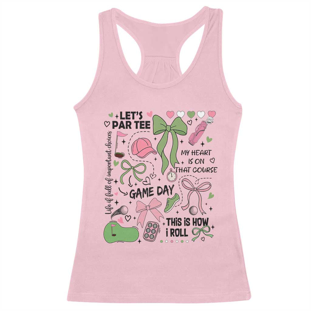 Lets Par-tee Coquette Golf Bows Racerback Tank Top Pink and Green Gear Girls Game Day Golfing Tradition TS02 Light Pink Print Your Wear