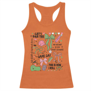 Lets Par-tee Coquette Golf Bows Racerback Tank Top Pink and Green Gear Girls Game Day Golfing Tradition TS02 Orange Print Your Wear