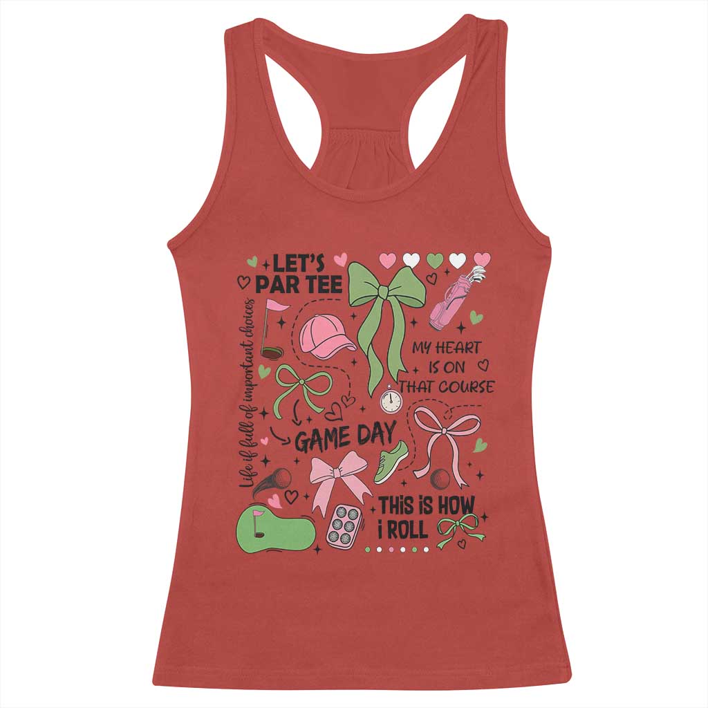 Lets Par-tee Coquette Golf Bows Racerback Tank Top Pink and Green Gear Girls Game Day Golfing Tradition TS02 Red Print Your Wear