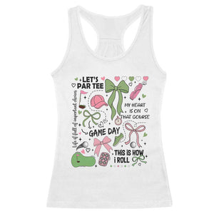 Lets Par-tee Coquette Golf Bows Racerback Tank Top Pink and Green Gear Girls Game Day Golfing Tradition TS02 White Print Your Wear