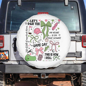Lets Par-tee Coquette Golf Bows Spare Tire Cover Pink and Green Gear Girls Game Day Golfing Tradition TS02 No hole White Print Your Wear