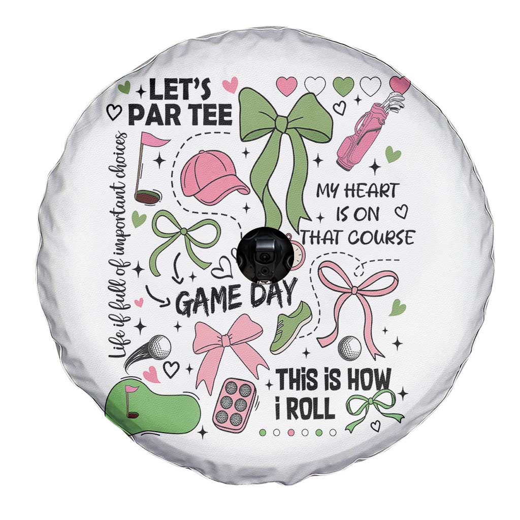 Lets Par-tee Coquette Golf Bows Spare Tire Cover Pink and Green Gear Girls Game Day Golfing Tradition TS02 Print Your Wear