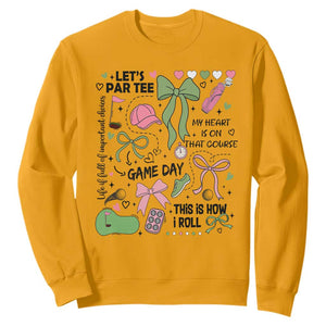 Lets Par-tee Coquette Golf Bows Sweatshirt Pink and Green Gear Girls Game Day Golfing Tradition TS02 Gold Print Your Wear