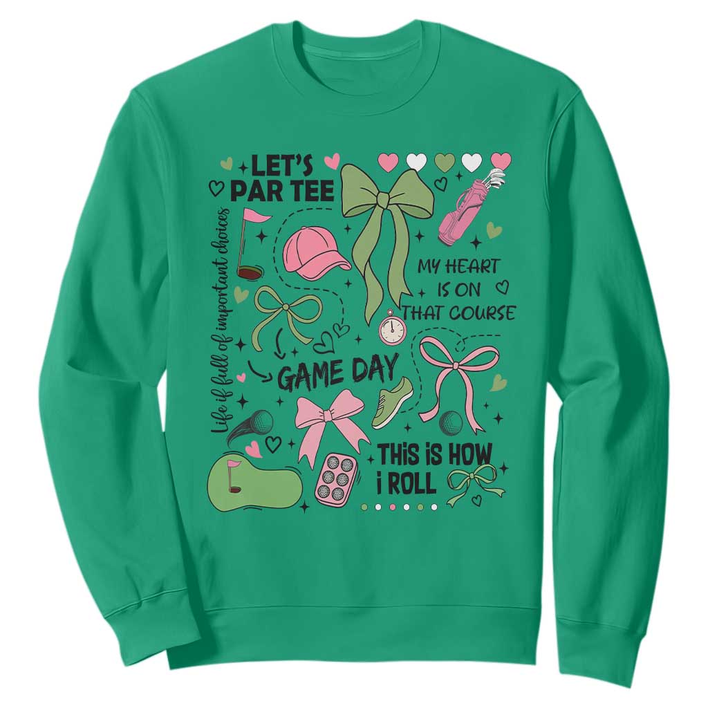 Lets Par-tee Coquette Golf Bows Sweatshirt Pink and Green Gear Girls Game Day Golfing Tradition TS02 Irish Green Print Your Wear