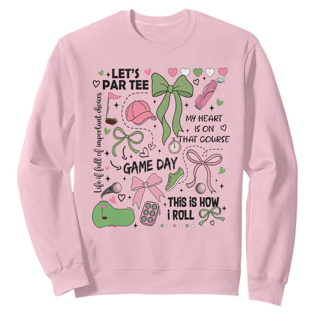 Lets Par-tee Coquette Golf Bows Sweatshirt Pink and Green Gear Girls Game Day Golfing Tradition TS02 Light Pink Print Your Wear