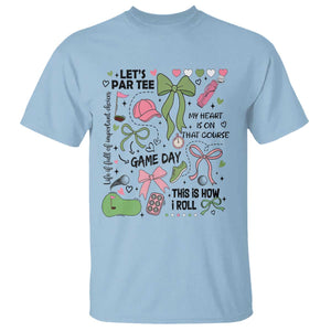 Lets Par-tee Coquette Golf Bows T Shirt Pink and Green Gear Girls Game Day Golfing Tradition TS02 Light Blue Print Your Wear