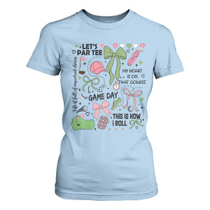 Lets Par-tee Coquette Golf Bows T Shirt For Women Pink and Green Gear Girls Game Day Golfing Tradition TS02 Light Blue Print Your Wear