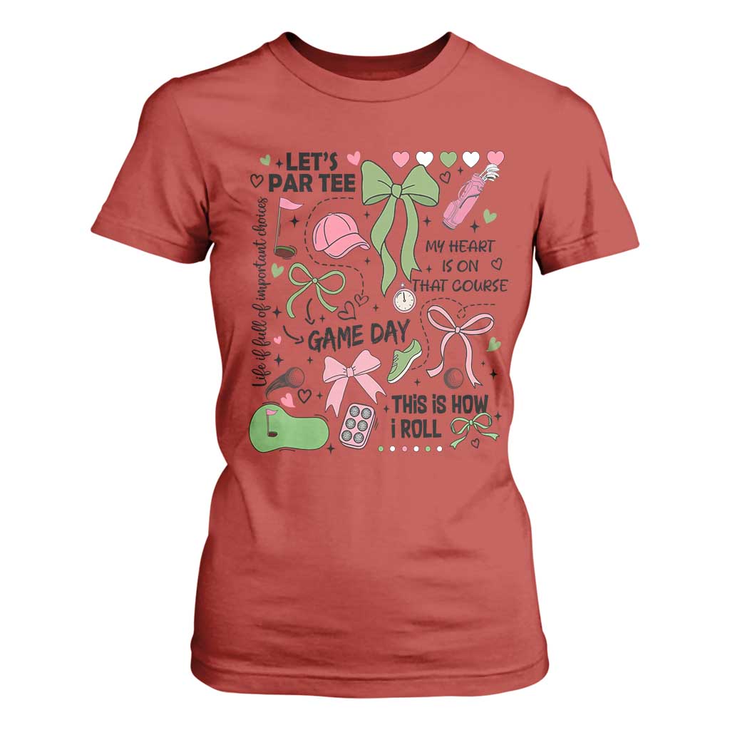 Lets Par-tee Coquette Golf Bows T Shirt For Women Pink and Green Gear Girls Game Day Golfing Tradition TS02 Red Print Your Wear
