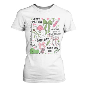 Lets Par-tee Coquette Golf Bows T Shirt For Women Pink and Green Gear Girls Game Day Golfing Tradition TS02 White Print Your Wear