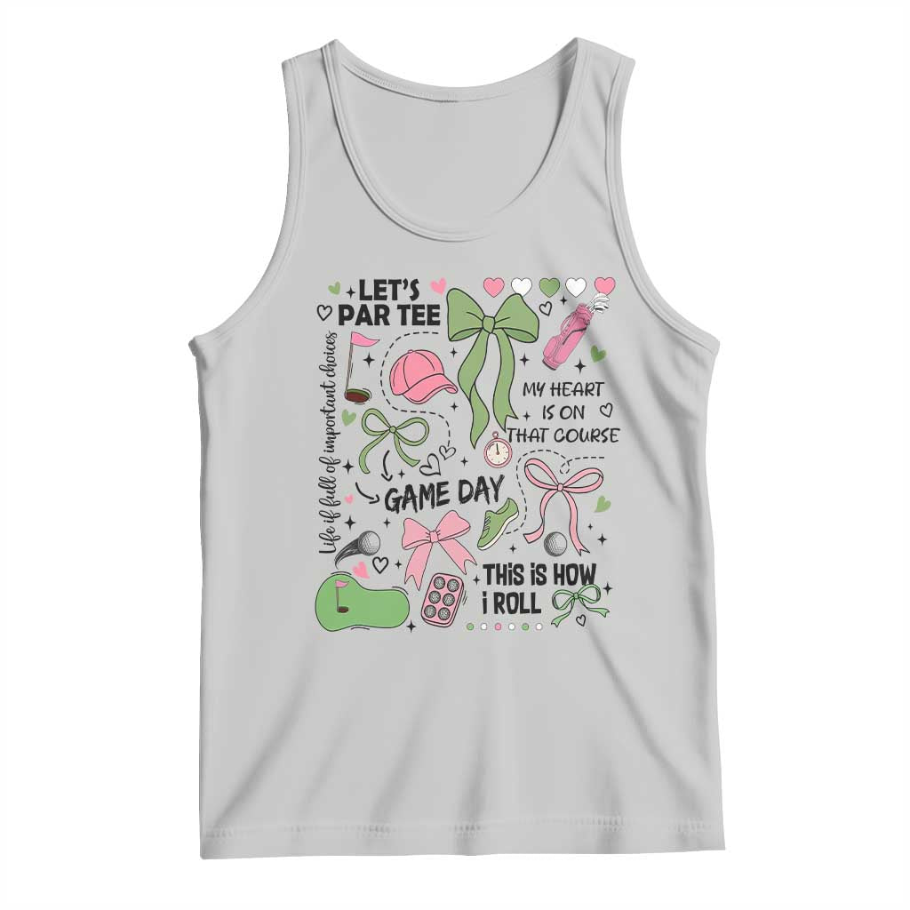 Lets Par-tee Coquette Golf Bows Tank Top Pink and Green Gear Girls Game Day Golfing Tradition TS02 Ash Print Your Wear