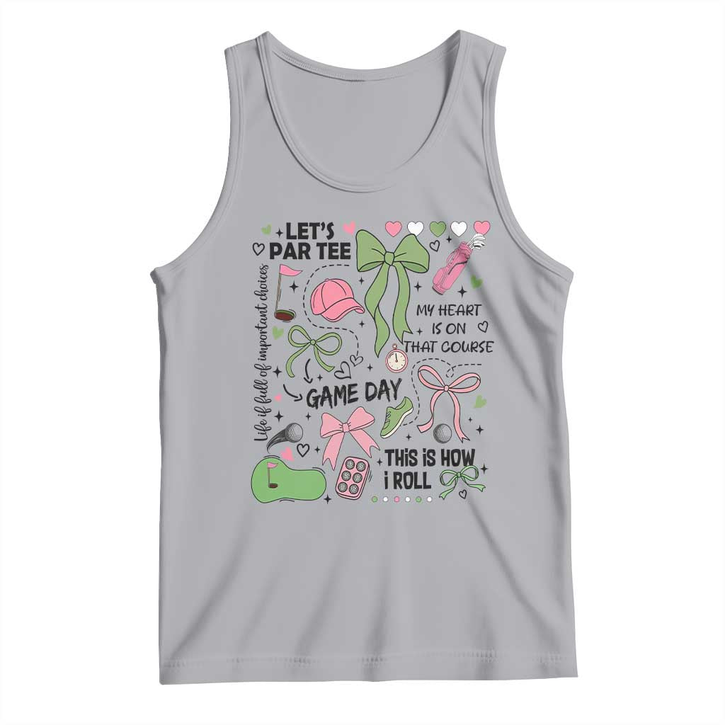 Lets Par-tee Coquette Golf Bows Tank Top Pink and Green Gear Girls Game Day Golfing Tradition TS02 Athletic Heather Print Your Wear