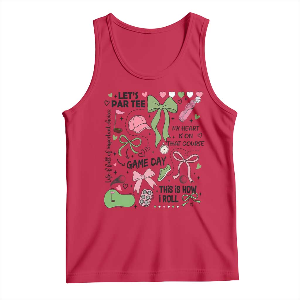 Lets Par-tee Coquette Golf Bows Tank Top Pink and Green Gear Girls Game Day Golfing Tradition TS02 Red Print Your Wear