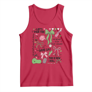 Lets Par-tee Coquette Golf Bows Tank Top Pink and Green Gear Girls Game Day Golfing Tradition TS02 Red Print Your Wear