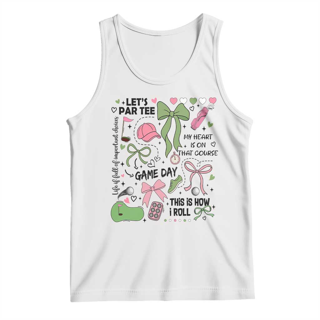 Lets Par-tee Coquette Golf Bows Tank Top Pink and Green Gear Girls Game Day Golfing Tradition TS02 White Print Your Wear
