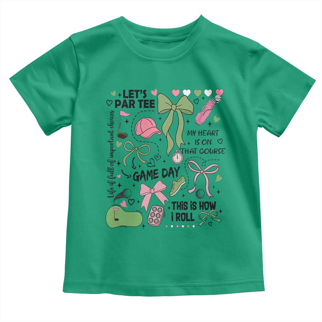 Lets Par-tee Coquette Golf Bows Toddler T Shirt Pink and Green Gear Girls Game Day Golfing Tradition TS02 Irish Green Print Your Wear