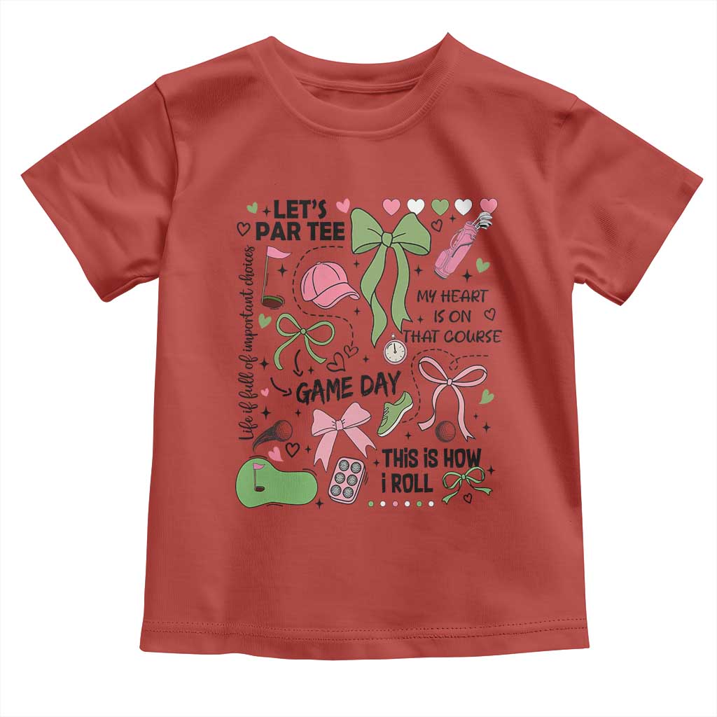 Lets Par-tee Coquette Golf Bows Toddler T Shirt Pink and Green Gear Girls Game Day Golfing Tradition TS02 Red Print Your Wear