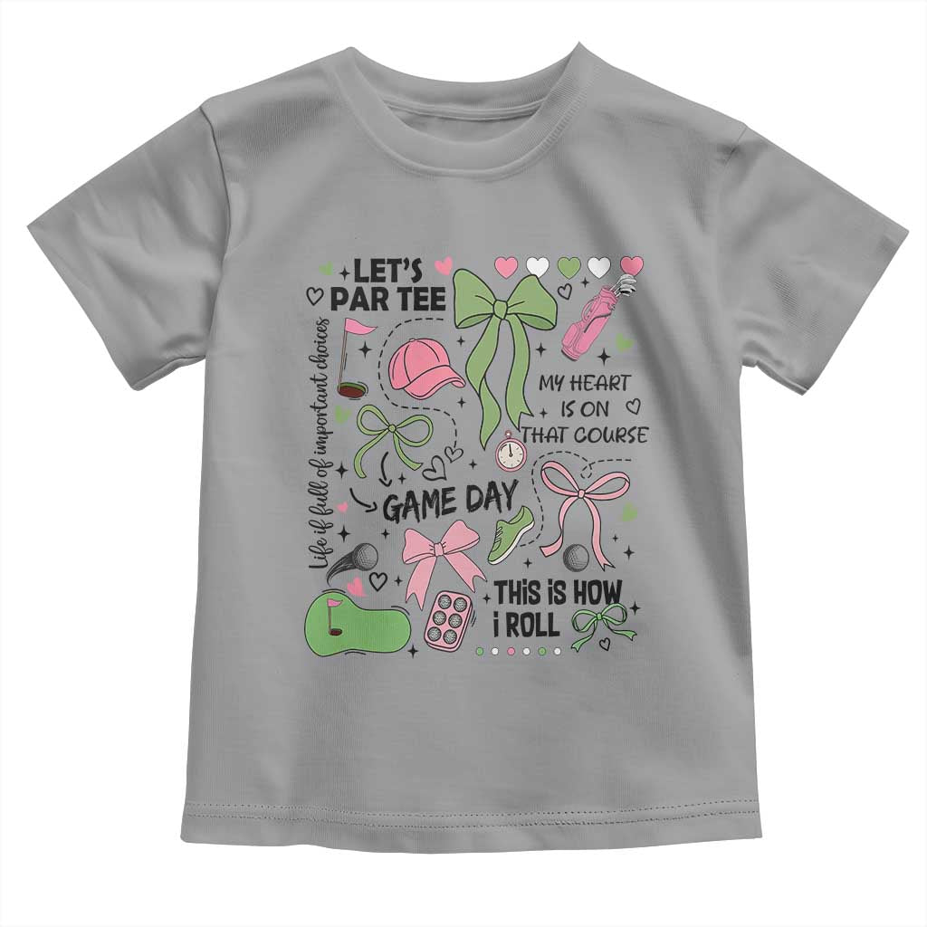 Lets Par-tee Coquette Golf Bows Toddler T Shirt Pink and Green Gear Girls Game Day Golfing Tradition TS02 Sport Gray Print Your Wear