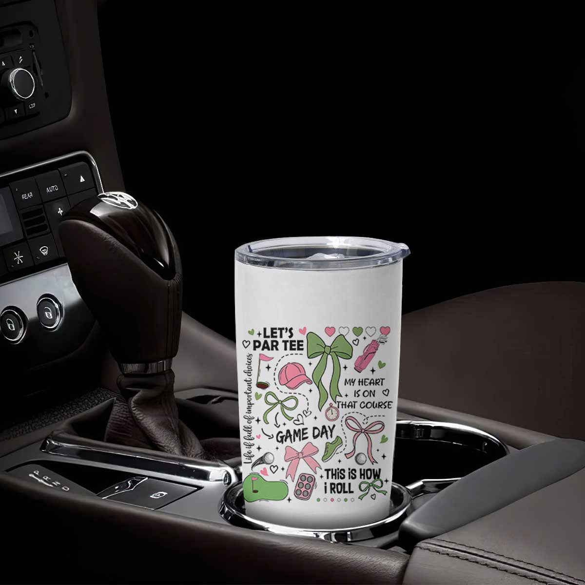 Lets Par-tee Coquette Golf Bows Tumbler Cup Pink and Green Gear Girls Game Day Golfing Tradition TS02 Print Your Wear