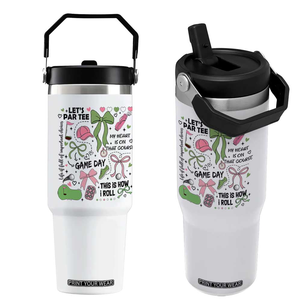 Lets Par-tee Coquette Golf Bows Flip Straw Tumbler Pink and Green Gear Girls Game Day Golfing Tradition TS02 One Size: 30 oz White Print Your Wear