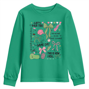 Lets Par-tee Coquette Golf Bows Youth Sweatshirt Pink and Green Gear Girls Game Day Golfing Tradition TS02 Irish Green Print Your Wear