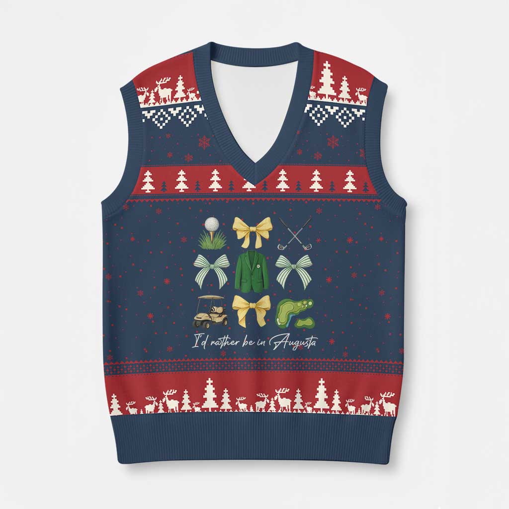 Funny Id Rather Be In Augusta Coquette Golfer V-Neck Knit Sweater Vest Georgia Golf Traditions Golfing Fan Aesthetic TS02 Navy Red Print Your Wear