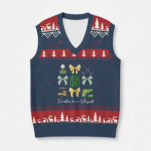 Funny Id Rather Be In Augusta Coquette Golfer V-Neck Knit Sweater Vest Georgia Golf Traditions Golfing Fan Aesthetic TS02 Navy Red Print Your Wear