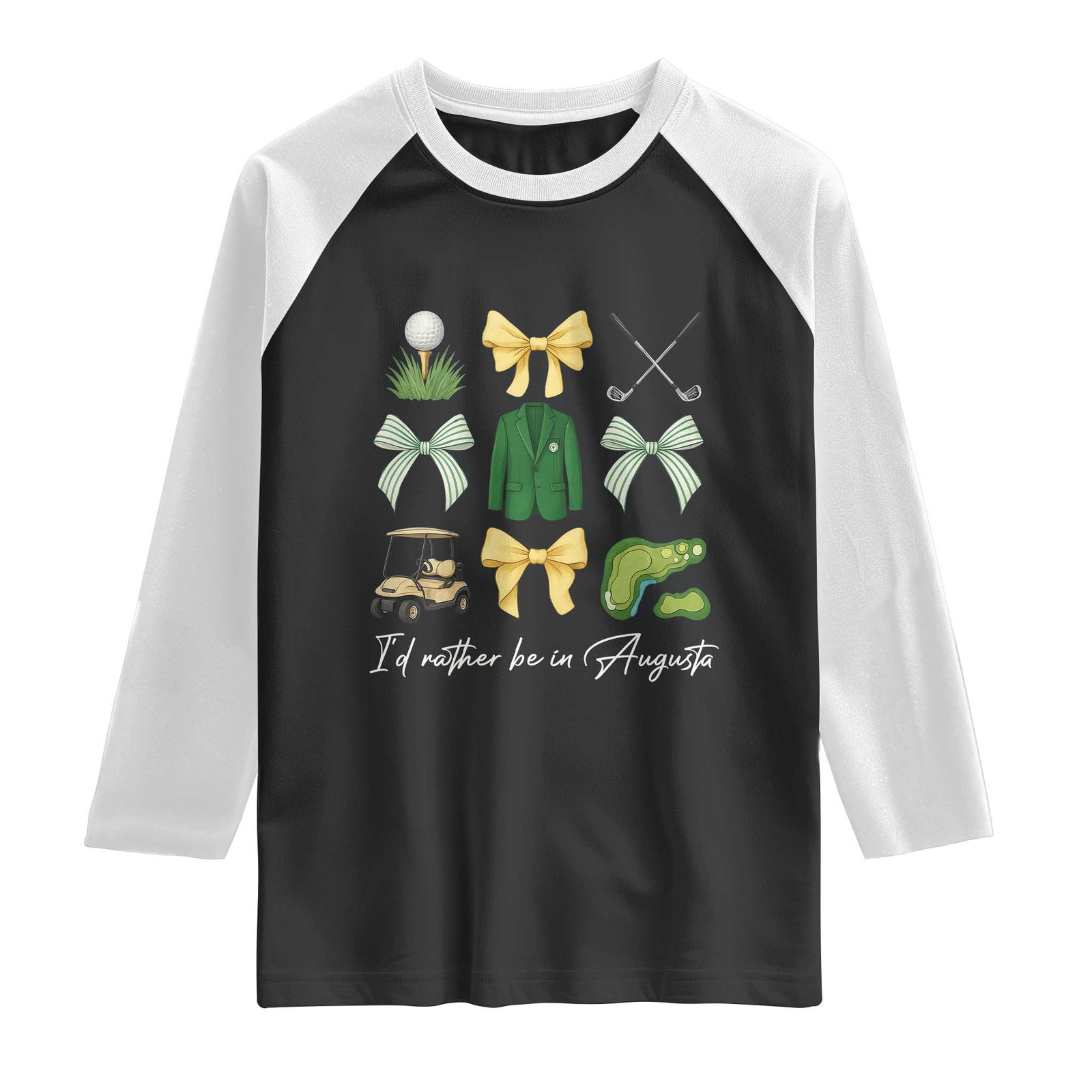 Funny Id Rather Be In Augusta Coquette Golfer Raglan Shirt Georgia Golf Traditions Golfing Fan Aesthetic TS02 Black White Print Your Wear