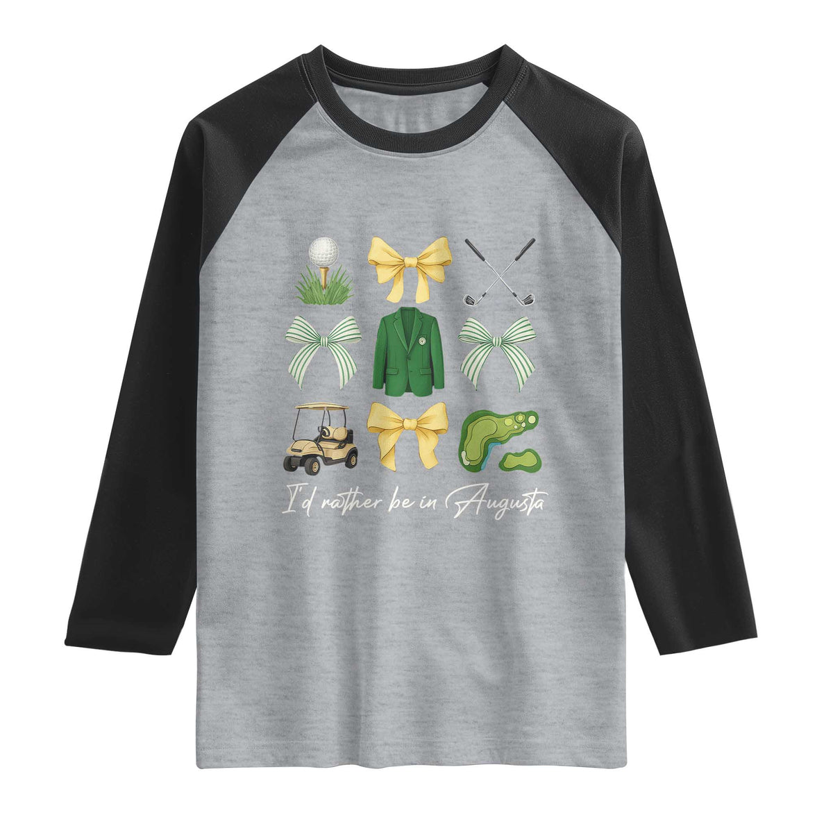 Funny Id Rather Be In Augusta Coquette Golfer Raglan Shirt Georgia Golf Traditions Golfing Fan Aesthetic TS02 Heather Gray Black Print Your Wear
