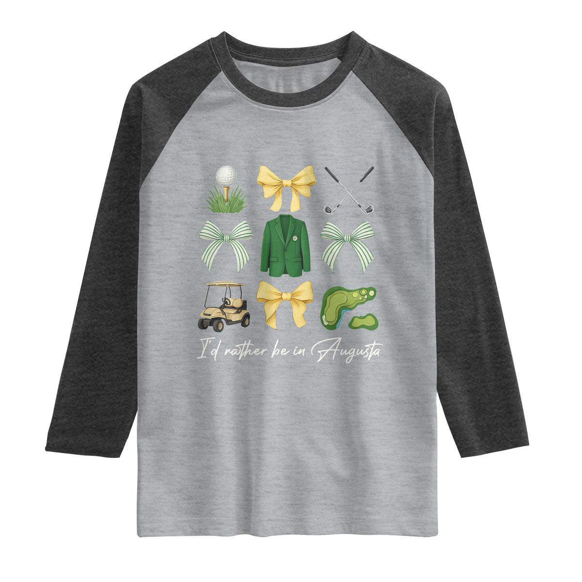 Funny Id Rather Be In Augusta Coquette Golfer Raglan Shirt Georgia Golf Traditions Golfing Fan Aesthetic TS02 Heather Gray Heather Charcoal Print Your Wear