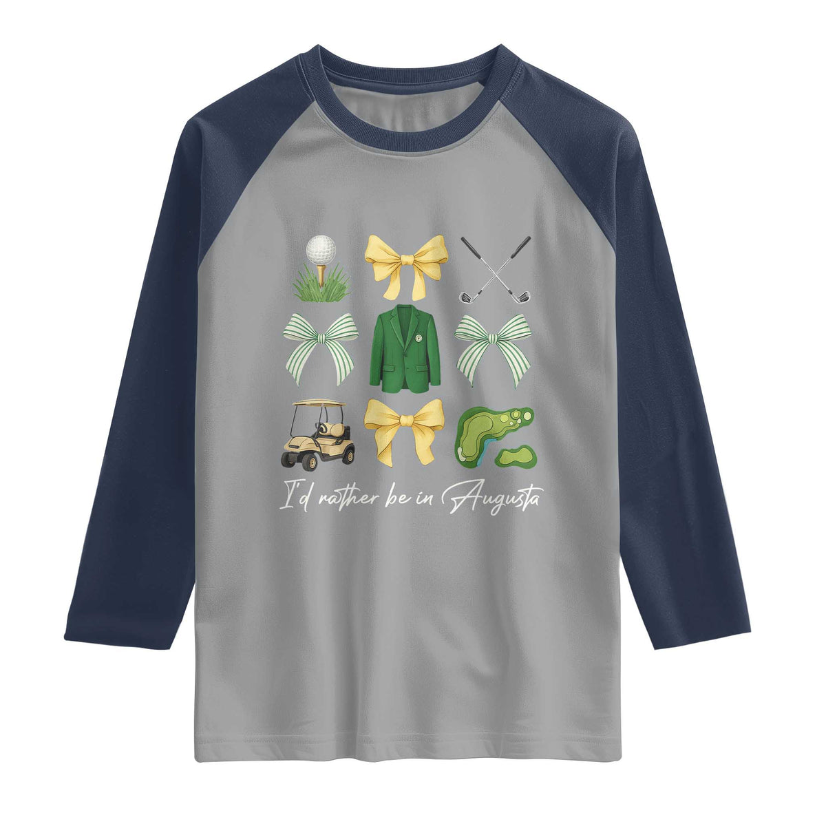 Funny Id Rather Be In Augusta Coquette Golfer Raglan Shirt Georgia Golf Traditions Golfing Fan Aesthetic TS02 Sport Gray Navy Print Your Wear
