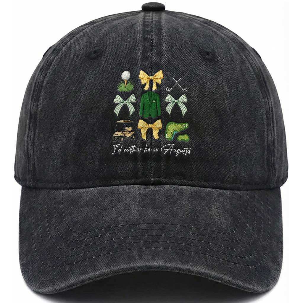 Funny Id Rather Be In Augusta Coquette Golfer Washed Cotton Baseball Cap Georgia Golf Traditions Golfing Fan Aesthetic TS02 Print Your Wear