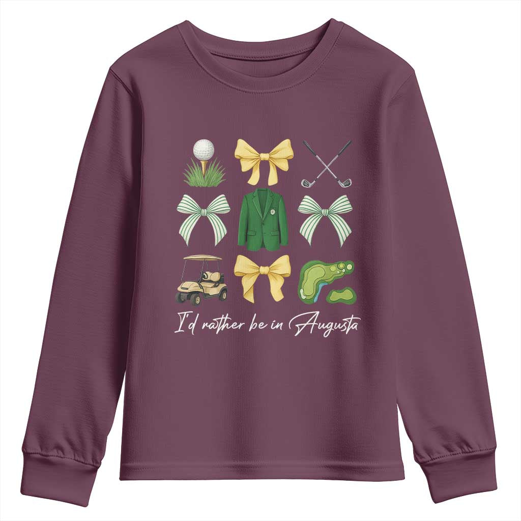 Funny Id Rather Be In Augusta Coquette Golfer Youth Sweatshirt Georgia Golf Traditions Golfing Fan Aesthetic TS02 Maroon Print Your Wear