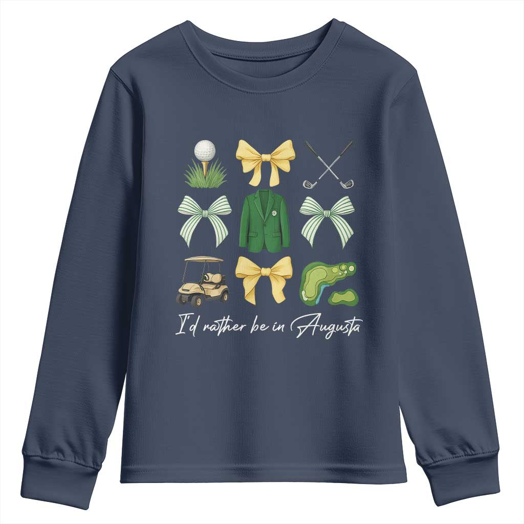 Funny Id Rather Be In Augusta Coquette Golfer Youth Sweatshirt Georgia Golf Traditions Golfing Fan Aesthetic TS02 Navy Print Your Wear