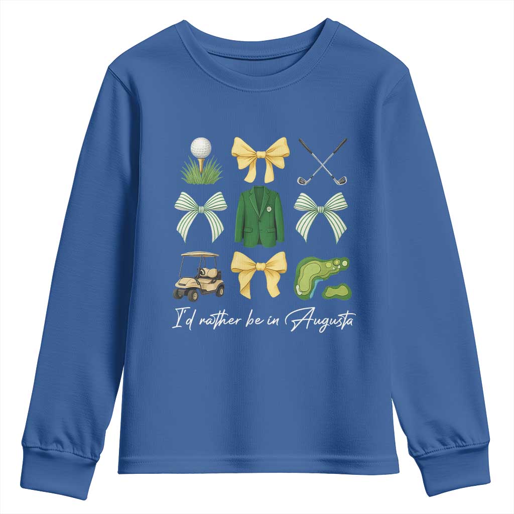Funny Id Rather Be In Augusta Coquette Golfer Youth Sweatshirt Georgia Golf Traditions Golfing Fan Aesthetic TS02 Royal Blue Print Your Wear