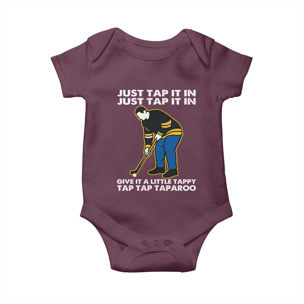 Just Tap It In Funny Golfer Baby Onesie Tappy Tap Taparoo Putting Golfing Humor Retro Golf Lover TS02 Maroon Print Your Wear
