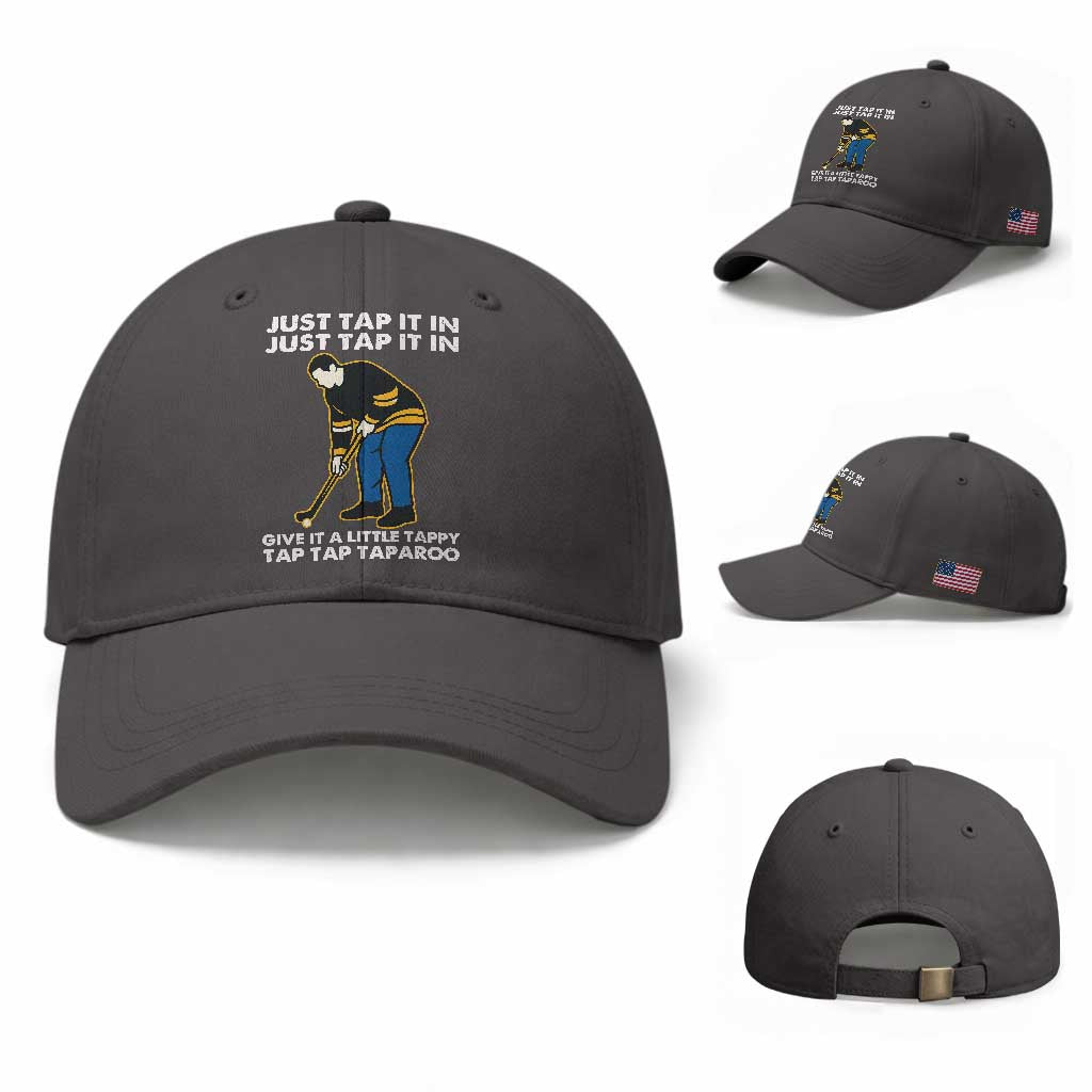Just Tap It In Funny Golfer Baseball Cap Tappy Tap Taparoo Putting Golfing Humor Retro Golf Lover TS02 Baseball Cap Universal Fit Dark Gray Print Your Wear
