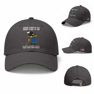Just Tap It In Funny Golfer Baseball Cap Tappy Tap Taparoo Putting Golfing Humor Retro Golf Lover TS02 Baseball Cap Universal Fit Dark Gray Print Your Wear