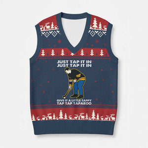 Just Tap It In Funny Golfer V-Neck Knit Sweater Vest Tappy Tap Taparoo Putting Golfing Humor Retro Golf Lover TS02 Navy Red Print Your Wear