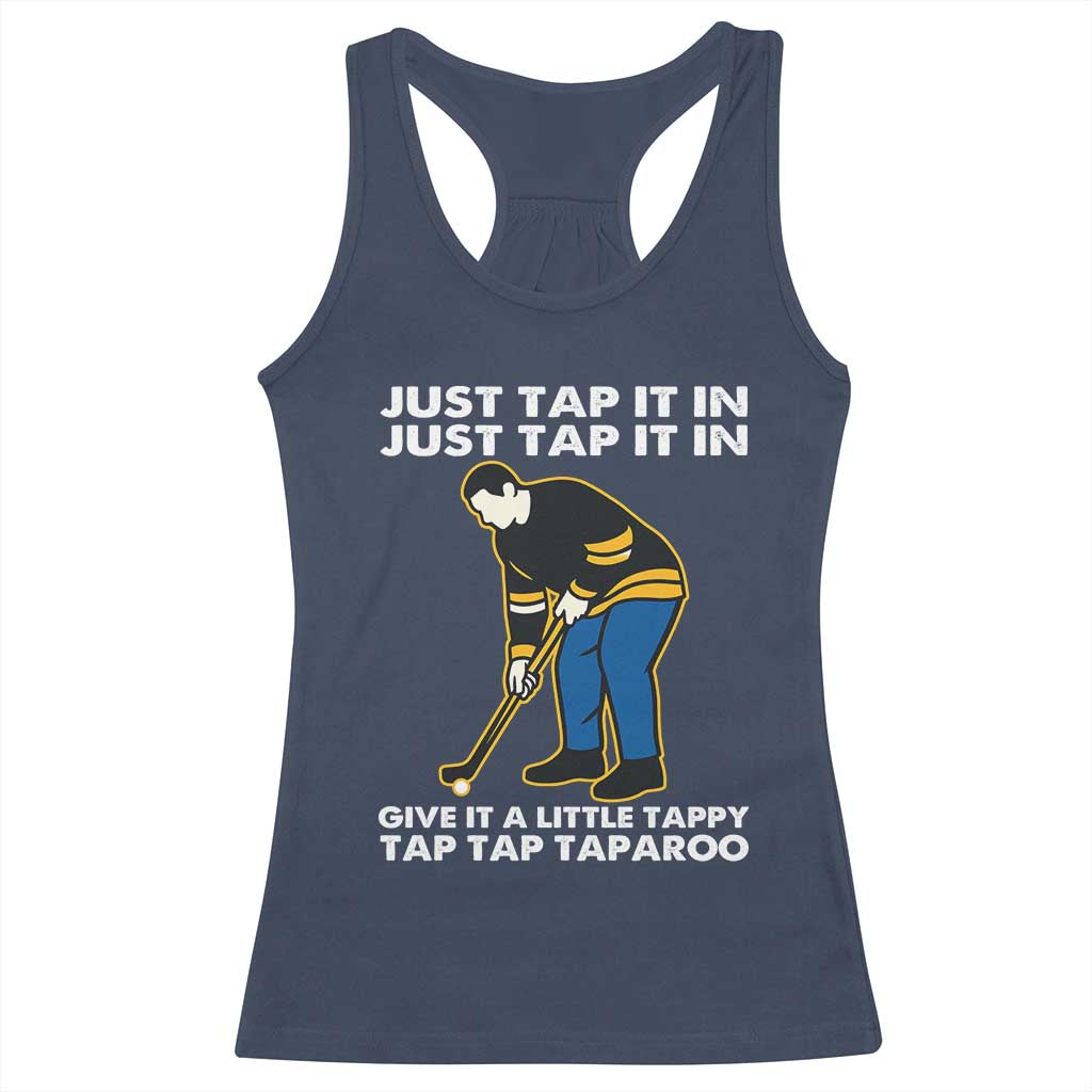 Just Tap It In Funny Golfer Racerback Tank Top Tappy Tap Taparoo Putting Golfing Humor Retro Golf Lover TS02 Navy Print Your Wear