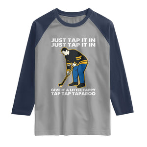 Just Tap It In Funny Golfer Raglan Shirt Tappy Tap Taparoo Putting Golfing Humor Retro Golf Lover TS02 Sport Gray Navy Print Your Wear
