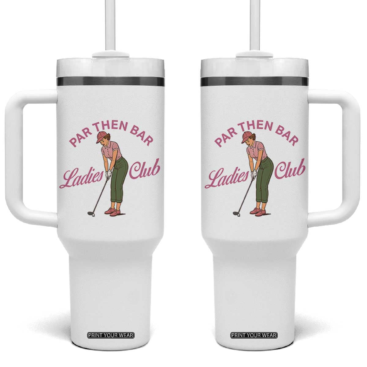 Par Then Bar Ladies Club Vintage Tumbler With Handle Retro Womens Golfing 19th Hole Humor Preppy Country TS02 One Size: 40 oz White Print Your Wear