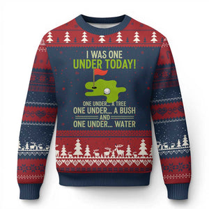 I Was One Under Today Funny Golf Humor Ugly Christmas Sweater Sarcastic Golfer Joke Gift for Amateur Golfing Enthusiasts n Dads TS02 Navy Red Print Your Wear
