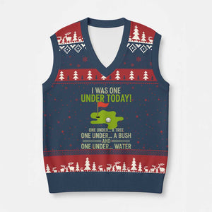I Was One Under Today Funny Golf Humor V-Neck Knit Sweater Vest Sarcastic Golfer Joke Gift for Amateur Golfing Enthusiasts n Dads TS02 Navy Red Print Your Wear
