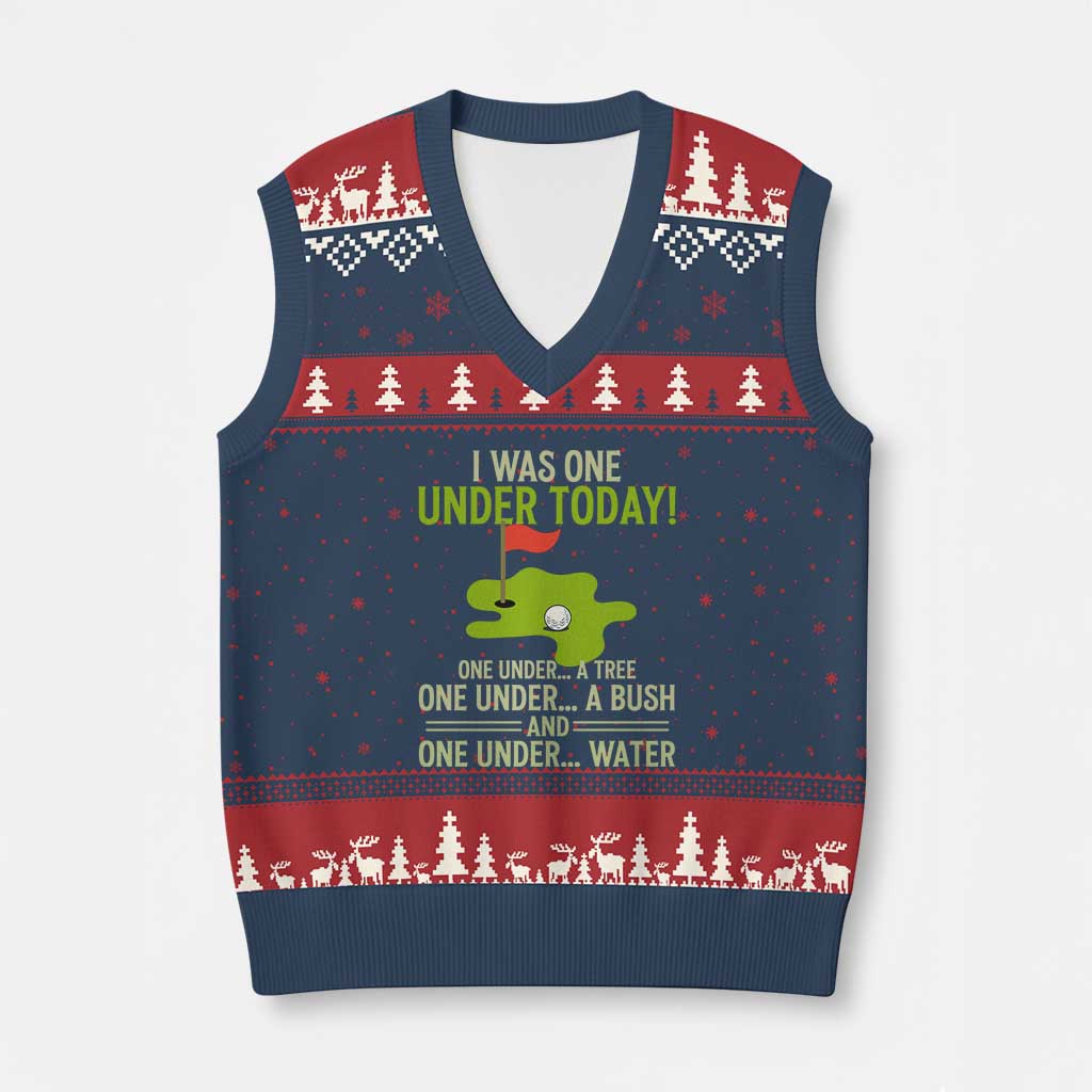 I Was One Under Today Funny Golf Humor V-Neck Knit Sweater Vest Sarcastic Golfer Joke Gift for Amateur Golfing Enthusiasts n Dads TS02 Navy Red Print Your Wear