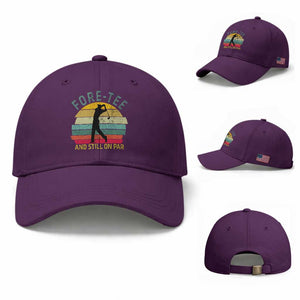 Fore-Tee And Still On Par Funny 40th Birthday Golf Baseball Cap Milestone Birthday Gift for Golfers Retro Sporty TS02 Baseball Cap Universal Fit Purple Print Your Wear