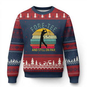 Fore-Tee And Still On Par Funny 40th Birthday Golf Ugly Christmas Sweater Milestone Birthday Gift for Golfers Retro Sporty TS02 Navy Red Print Your Wear