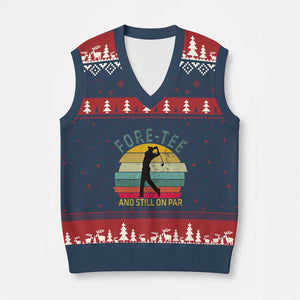 Fore-Tee And Still On Par Funny 40th Birthday Golf V-Neck Knit Sweater Vest Milestone Birthday Gift for Golfers Retro Sporty TS02 Navy Red Print Your Wear