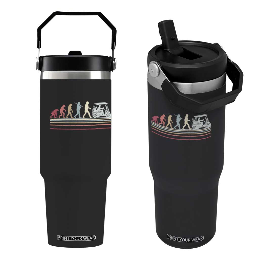 Funny Evolution Of Man To Golf Cart Flip Straw Tumbler Vintage Retro Golfing Sports History Gift for Golfers Dads TS02 One Size: 30 oz Black Print Your Wear