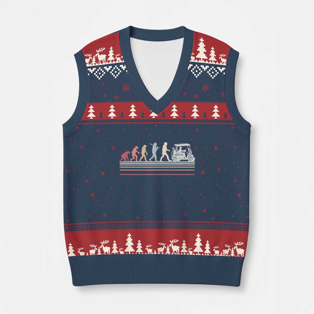 Funny Evolution Of Man To Golf Cart V-Neck Knit Sweater Vest Vintage Retro Golfing Sports History Gift for Golfers Dads TS02 Navy Red Print Your Wear